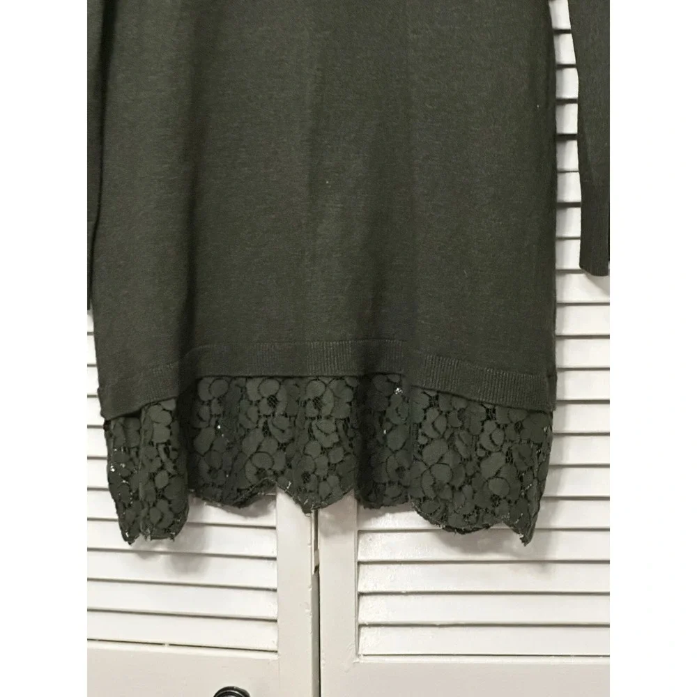 Soft Surroundings XS Tunic Cardigan Sweater Green Lace Hem Deep V-Neck Y2K Style